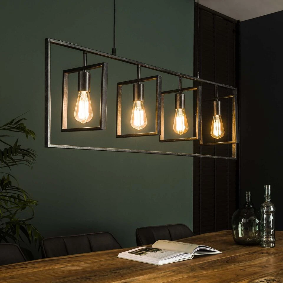 Hoyz - Hanglamp Met 4 Lampen - Turn Square - Grijs - 109cm Breed - Industrieel - Afbeelding 3