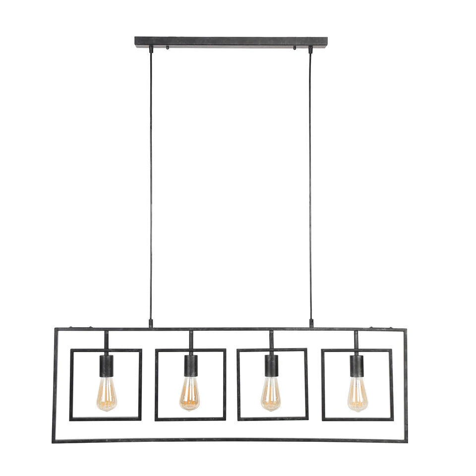 Hoyz - Hanglamp Met 4 Lampen - Turn Square - Grijs - 109cm Breed - Industrieel