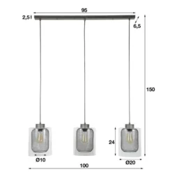 Hoyz - Hanglamp Raster-Glas - 3xØ20 - Industrieel