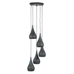 Hanglamp Industrieel Getrapt Aya 5-lichts Zwart Bruin 35x35x150 Cm Metaal