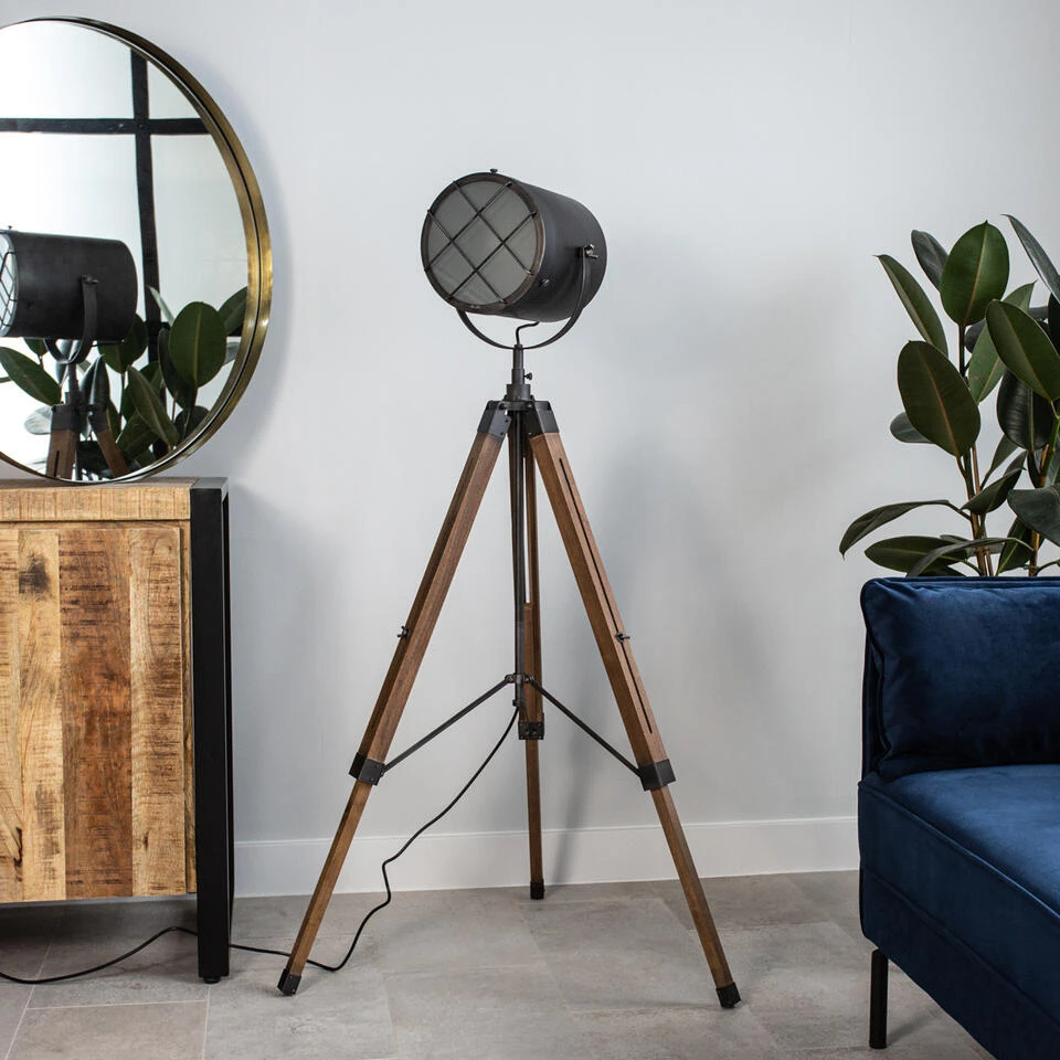 Industriële Vloerlamp Pesaro Driepoot - 150x35x150 Cm - Metaal - Zwart - Afbeelding 2