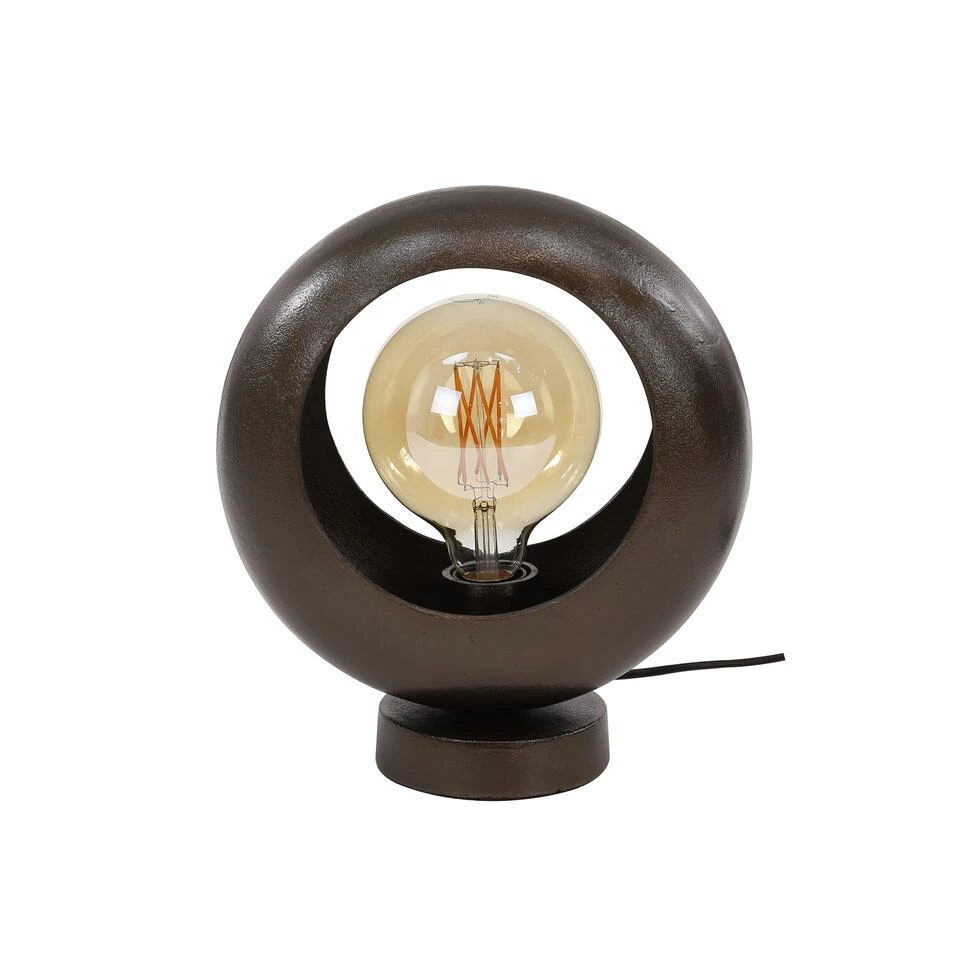 Industriële Tafellamp Mia Aluminium Rond Klein - 13x13x31 Cm - Aluminium - Zwart