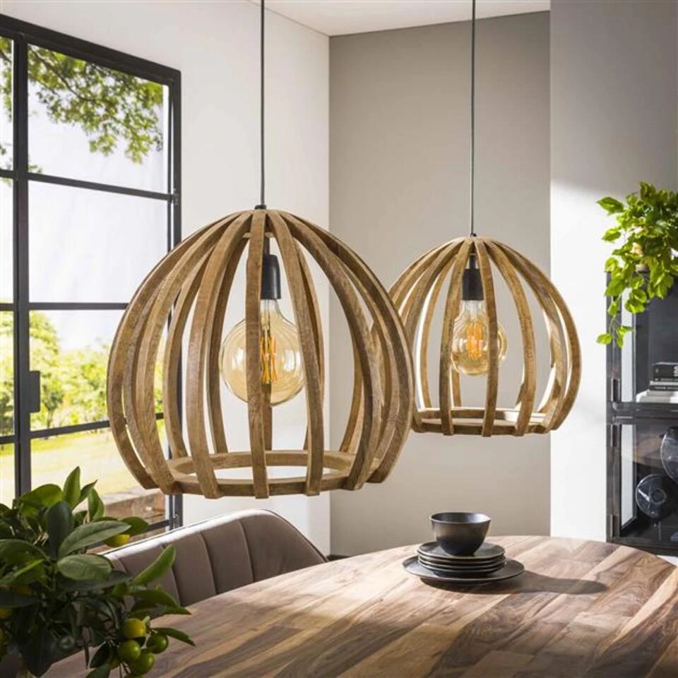 Hoyz - Hanglamp 2L Gebogen Houten Spijlen / Massief Mango Naturel - Afbeelding 3
