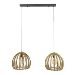 Hoyz - Hanglamp 2L Gebogen Houten Spijlen / Massief Mango Naturel