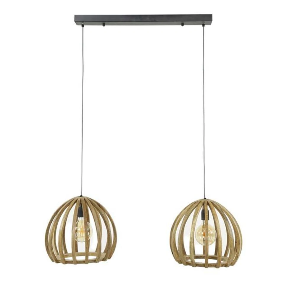 Hoyz - Hanglamp 2L Gebogen Houten Spijlen / Massief Mango Naturel