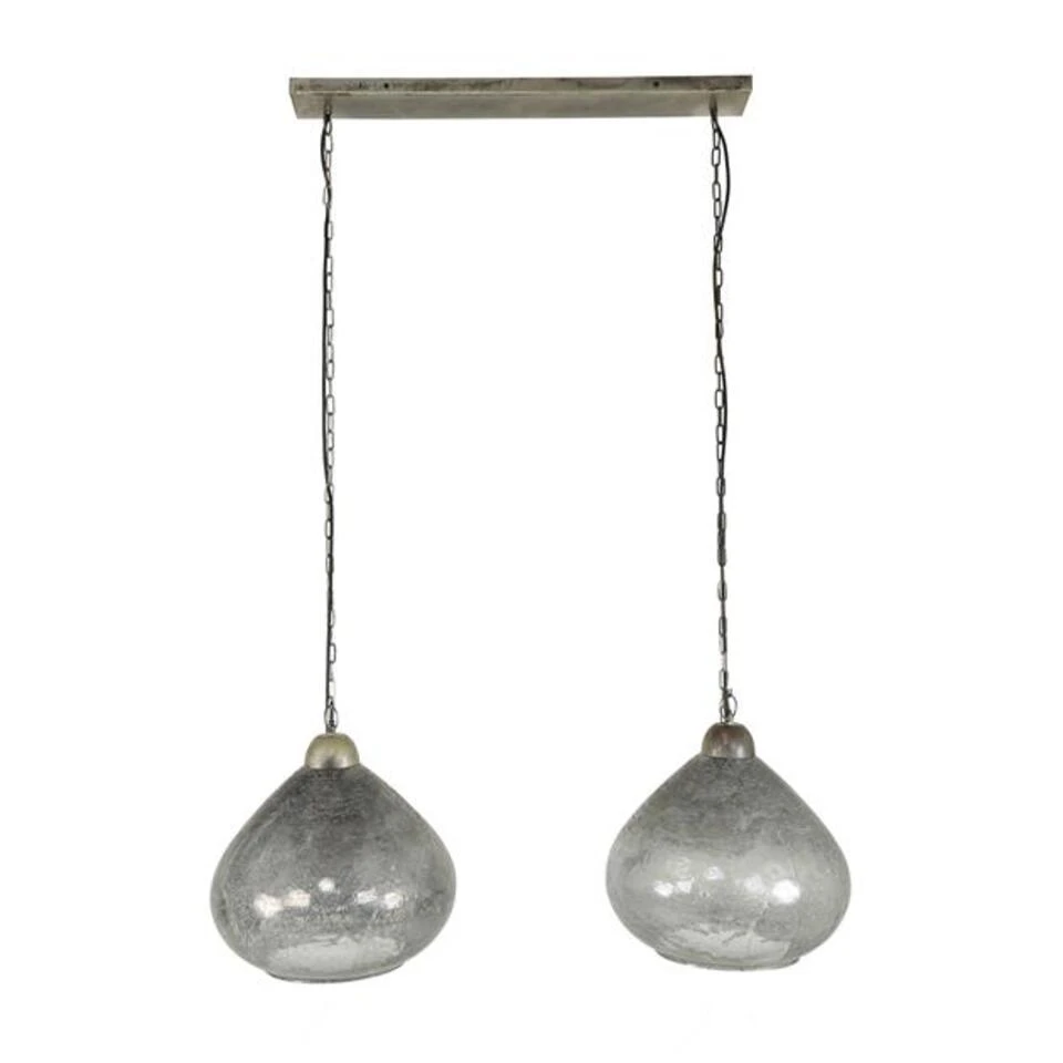 Hoyz - Hanglamp 2L Bell Clearstone / Oud Zilver