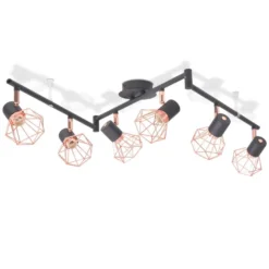 VidaXL Plafondlamp Met 6 Spotlights E14 Zwart En Koper