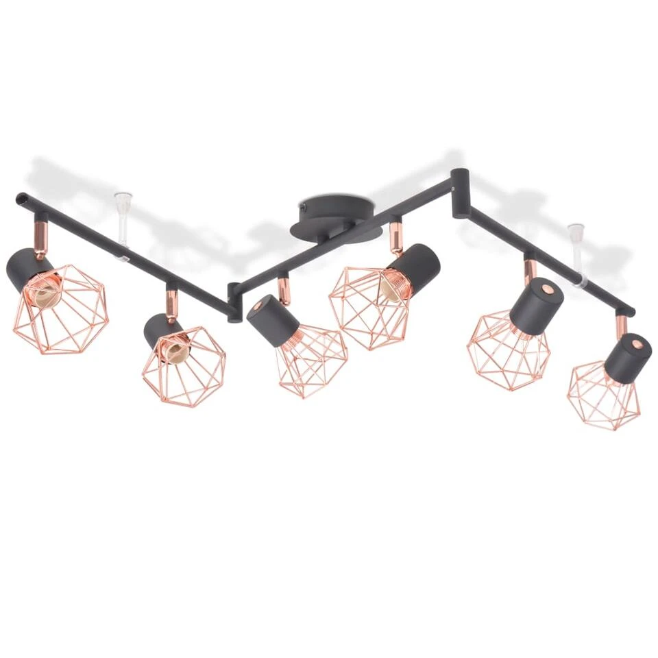 VidaXL Plafondlamp Met 6 Spotlights E14 Zwart En Koper