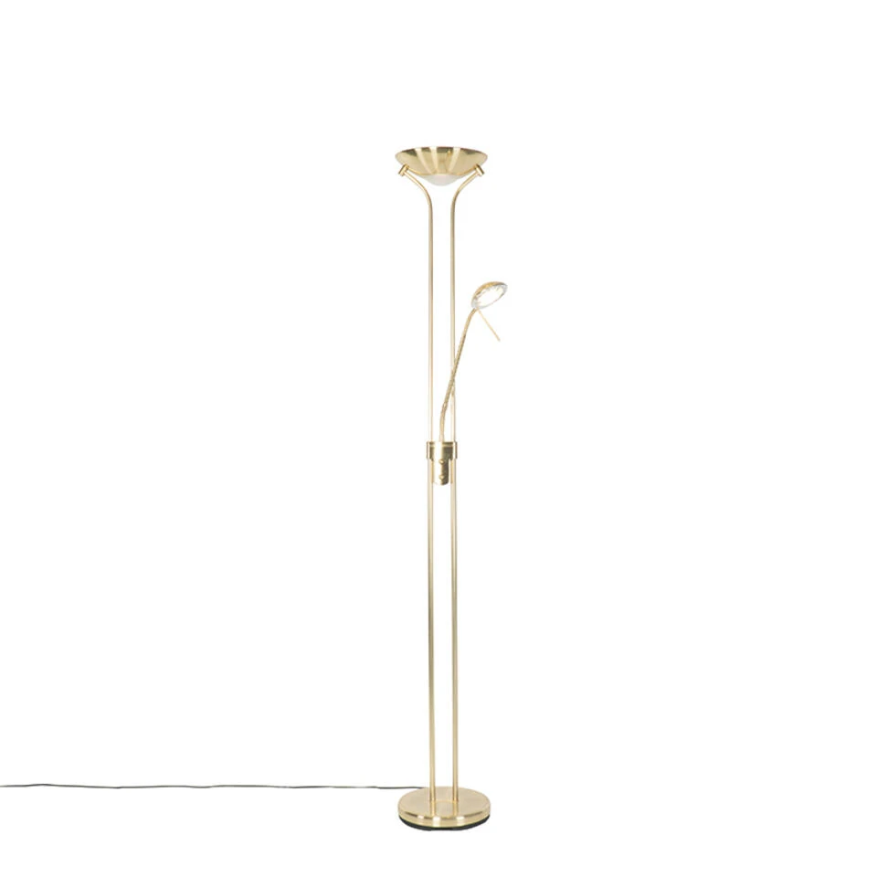 QAZQA Moderne Vloerlamp Messing Met Leeslamp Incl. LED Dim To Warm - Diva - Afbeelding 4