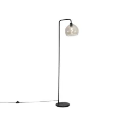 QAZQA Moderne Vloerlamp Zwart Met Smoke Glas Effect - Maly