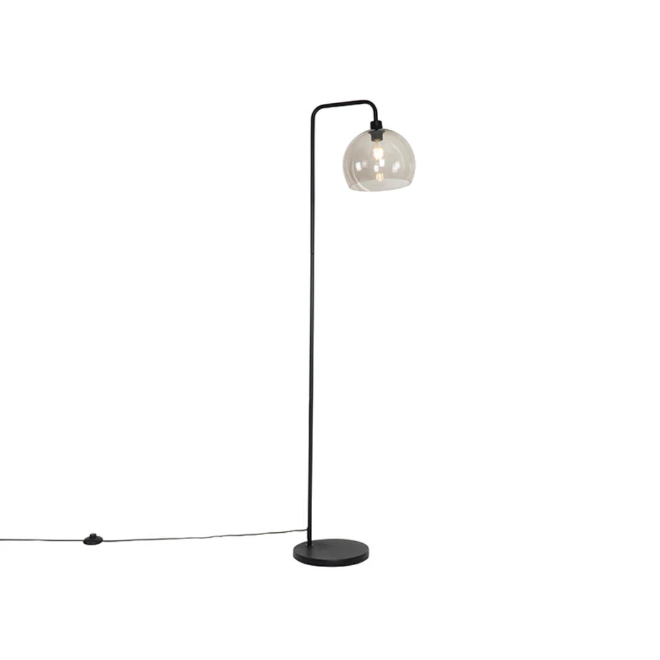 QAZQA Moderne Vloerlamp Zwart Met Smoke Glas Effect - Maly