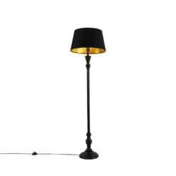 QAZQA Vloerlamp Met 45 Cm Kap Zwart Met Gouden Binnenkant - Classico