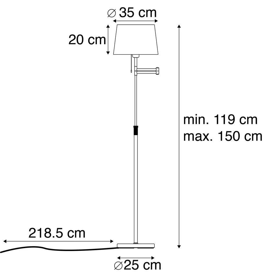 QAZQA Vloerlamp Staal Met Witte Kap En Verstelbare Arm - Ladas Deluxe - Afbeelding 3