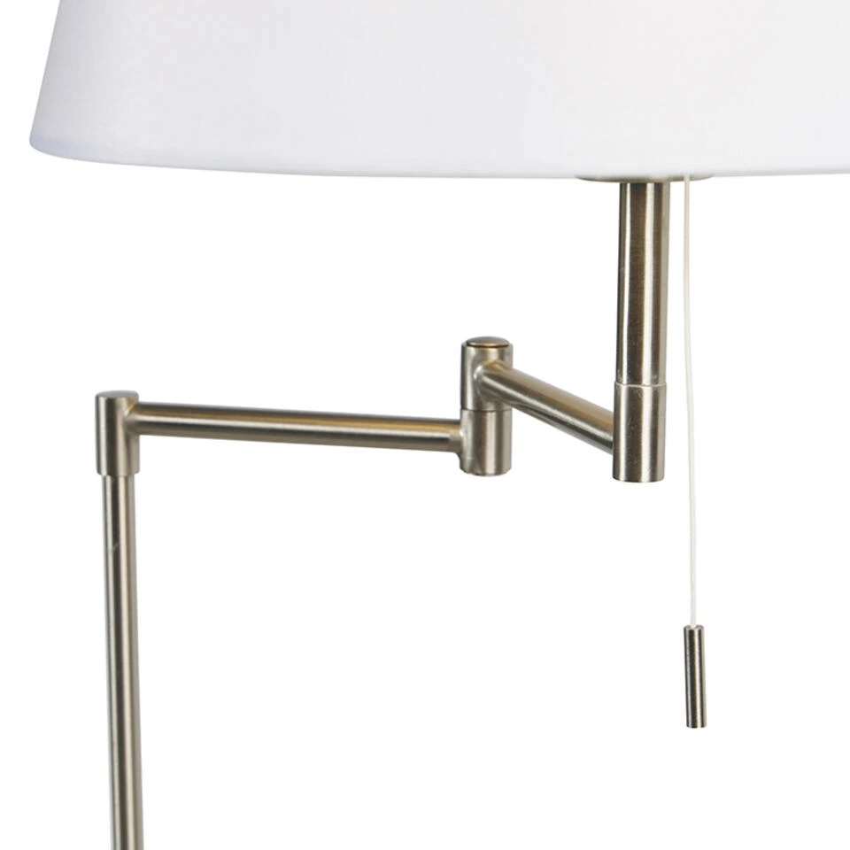 QAZQA Vloerlamp Staal Met Witte Kap En Verstelbare Arm - Ladas Deluxe - Afbeelding 4