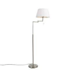 QAZQA Vloerlamp Staal Met Witte Kap En Verstelbare Arm - Ladas Deluxe