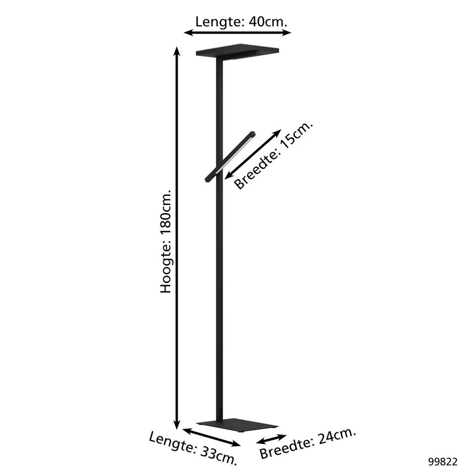 EGLO Carboneras Vloerlamp - LED;LED - 180 cm - Zwart - Dimbaar - Afbeelding 4