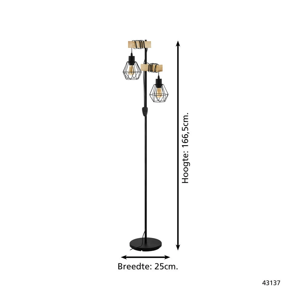 EGLO Townshend 5 Vloerlamp - E27 - 166,5 Cm - Zwart, Bruin - Afbeelding 4