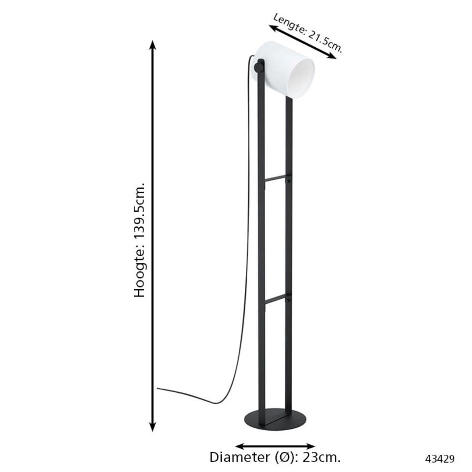 EGLO Hornwood 1 Vloerlamp - E27 - 139,5 Cm - Zwart/Wit - Afbeelding 4