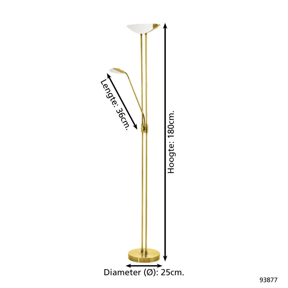 EGLO Baya Led Vloerlamp - LED - 180 Cm - Geelkoper/Wit - Dimbaar - Afbeelding 4