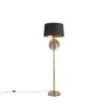 QAZQA Vintage Vloerlamp Goud Met Katoenen Kap Zwart - Botanica