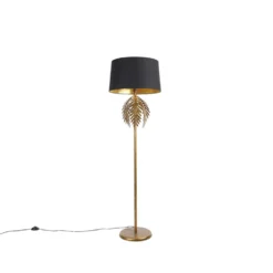 QAZQA Vintage Vloerlamp Goud Met Katoenen Kap Zwart - Botanica