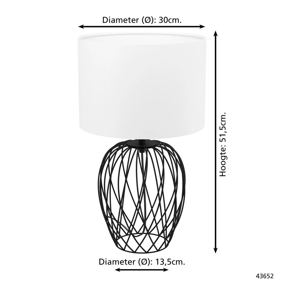 EGLO Nimlet Tafellamp - E27 - 51,5 Cm - Zwart/Wit - Afbeelding 4