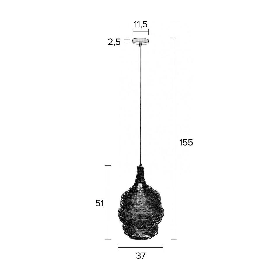 Parya Home - Elvis Hanglamp - Zwart - 48cm - Afbeelding 3