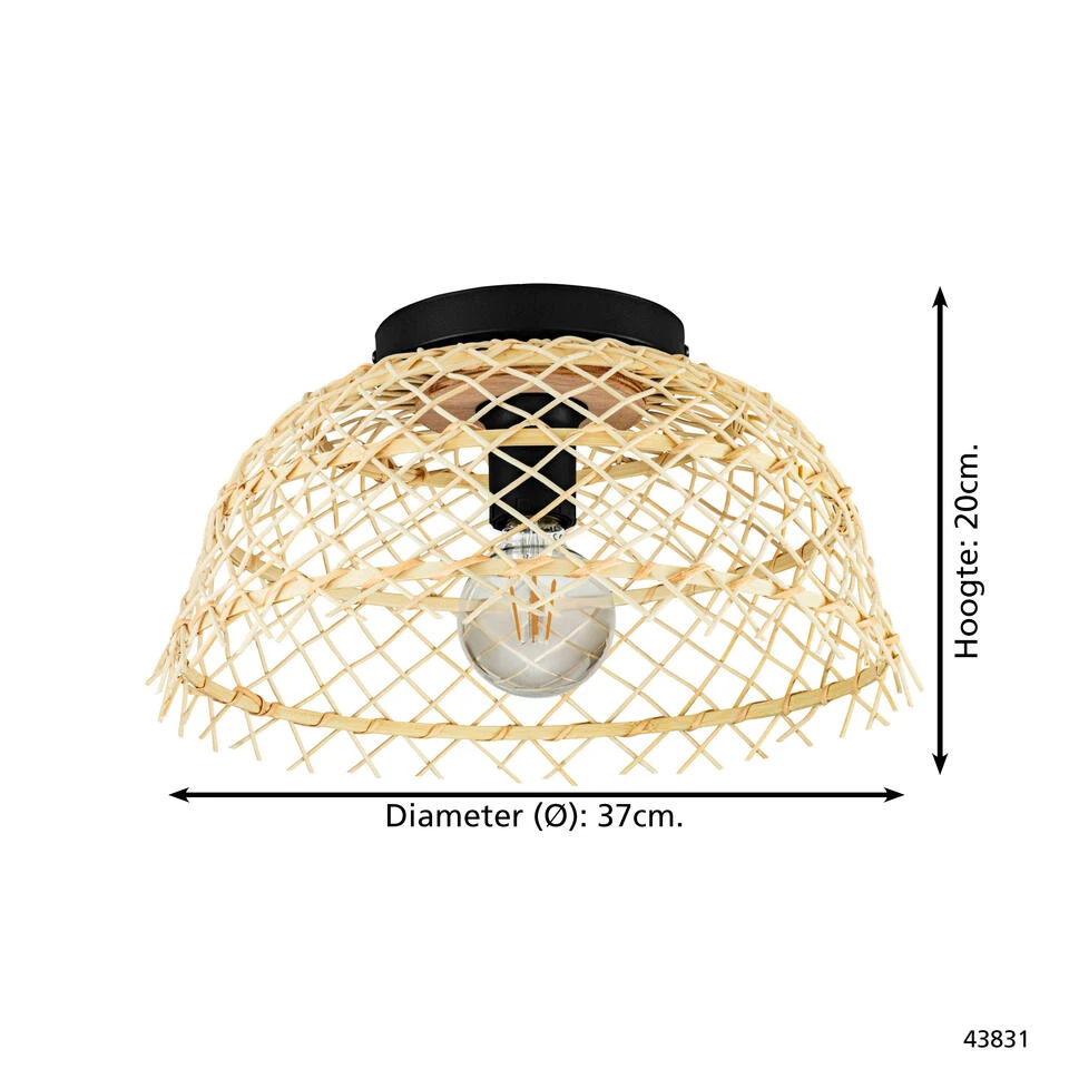 EGLO Ausnby Plafondlamp - E27 - Ø 37 cm - Zwart/Hout - Afbeelding 4