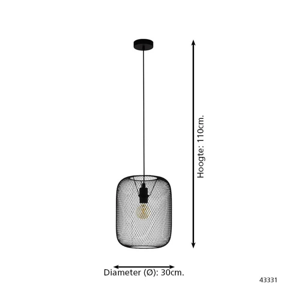 EGLO Wrington - Hanglamp - E27 - Ø 30 cm - Zwart - Afbeelding 4