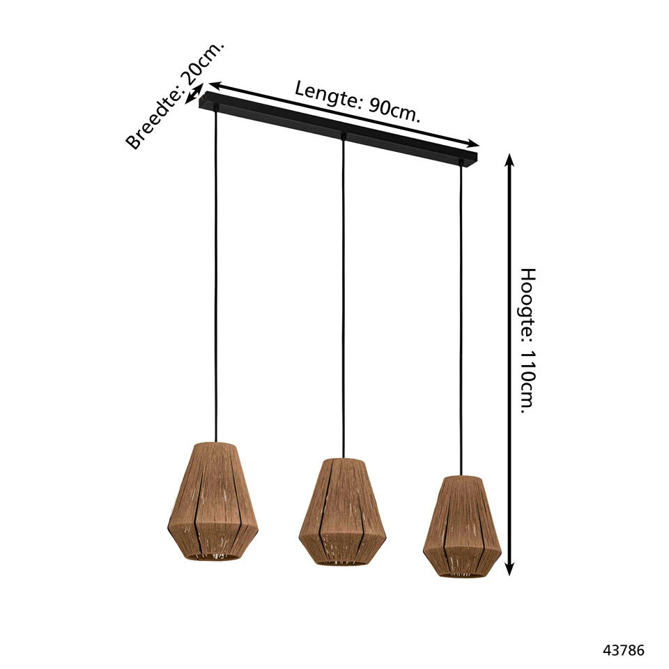 EGLO Alderney Hanglamp - E27 - 90 cm - Zwart/Bruin - Afbeelding 4