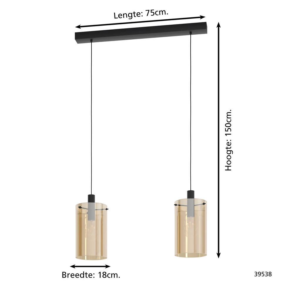 EGLO Polverara Hanglamp - 2 lichts - E27 - Zwart - Afbeelding 4