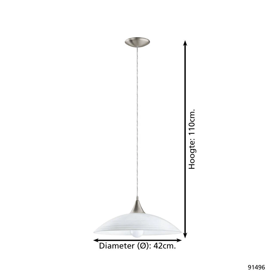 EGLO Lazolo - Hanglamp - 1 Lichts - Ø420mm. - Nikkel-Mat - Wit Gelakt - Afbeelding 4