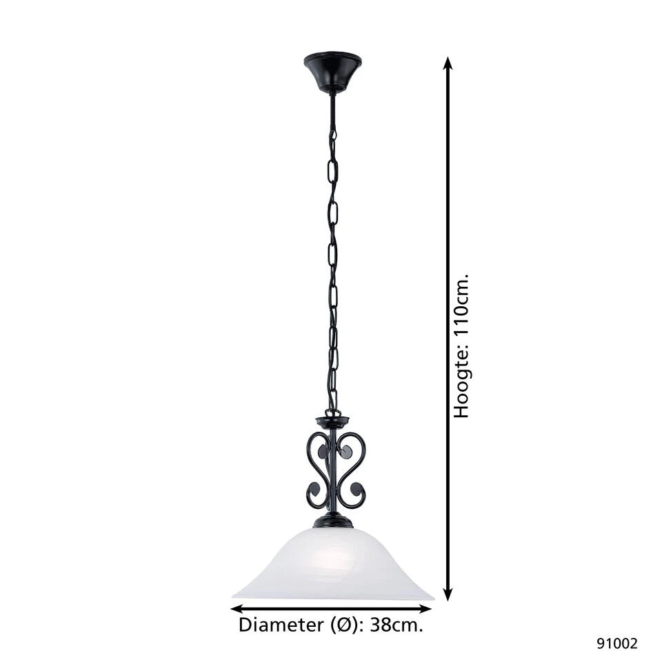 EGLO Murcia - Hanglamp - 1 Lichts - Ø380mm. - Zwart - Wit - Afbeelding 4