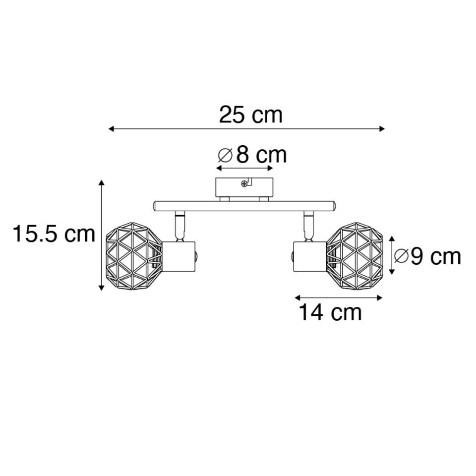 QAZQA Moderne Spot Zwart Met Koper 2-lichts - Mesh - Afbeelding 3