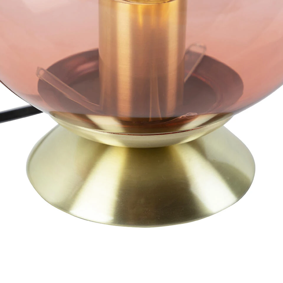 QAZQA Art Deco Tafellamp Messing Met Roze Glas - Pallon - Afbeelding 2