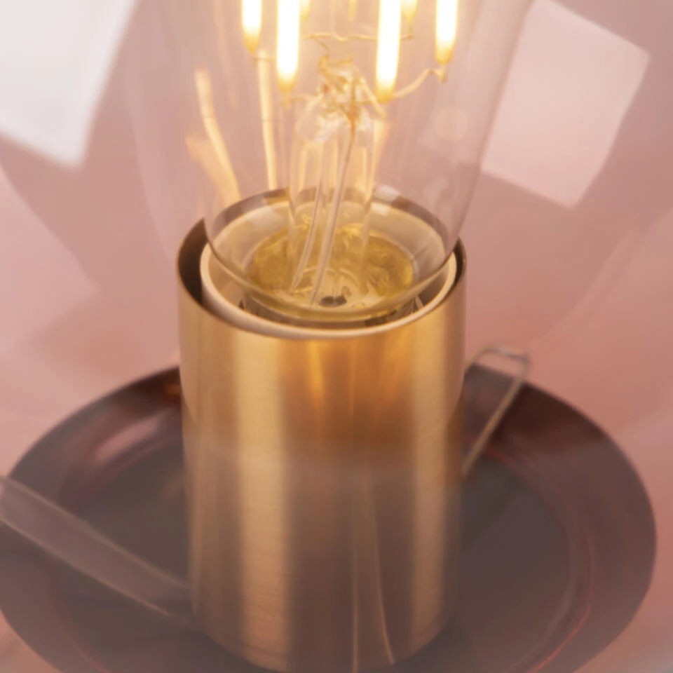 QAZQA Art Deco Tafellamp Messing Met Roze Glas - Pallon - Afbeelding 4