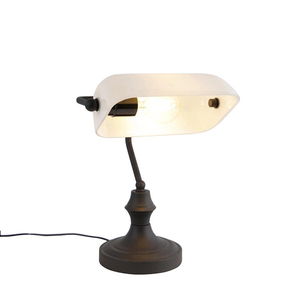 QAZQA Klassieke Notarislamp Zwart Met Opaal Glas - Banker - Afbeelding 4