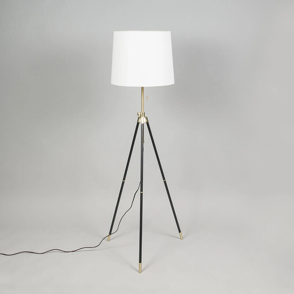QAZQA Vloerlamp Tripod Zwart Met Crème Kap Verstelbaar - Scopo - Afbeelding 2