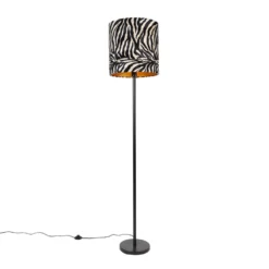 QAZQA Moderne Vloerlamp Zwart Stoffen Kap Zebra 40 Cm - Simplo