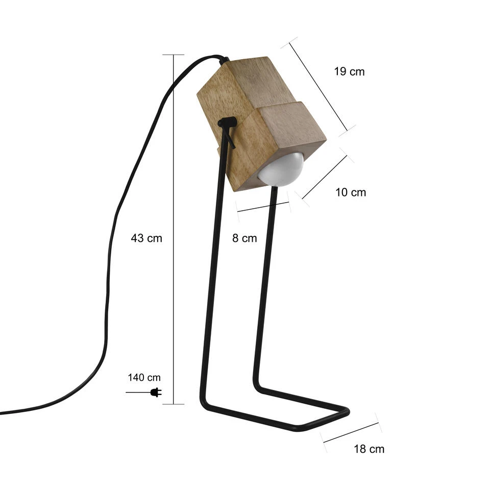 QUVIO Tafellamp Hout Met Metalen Poten Zwart - QUV5172L-BLACK - Afbeelding 2