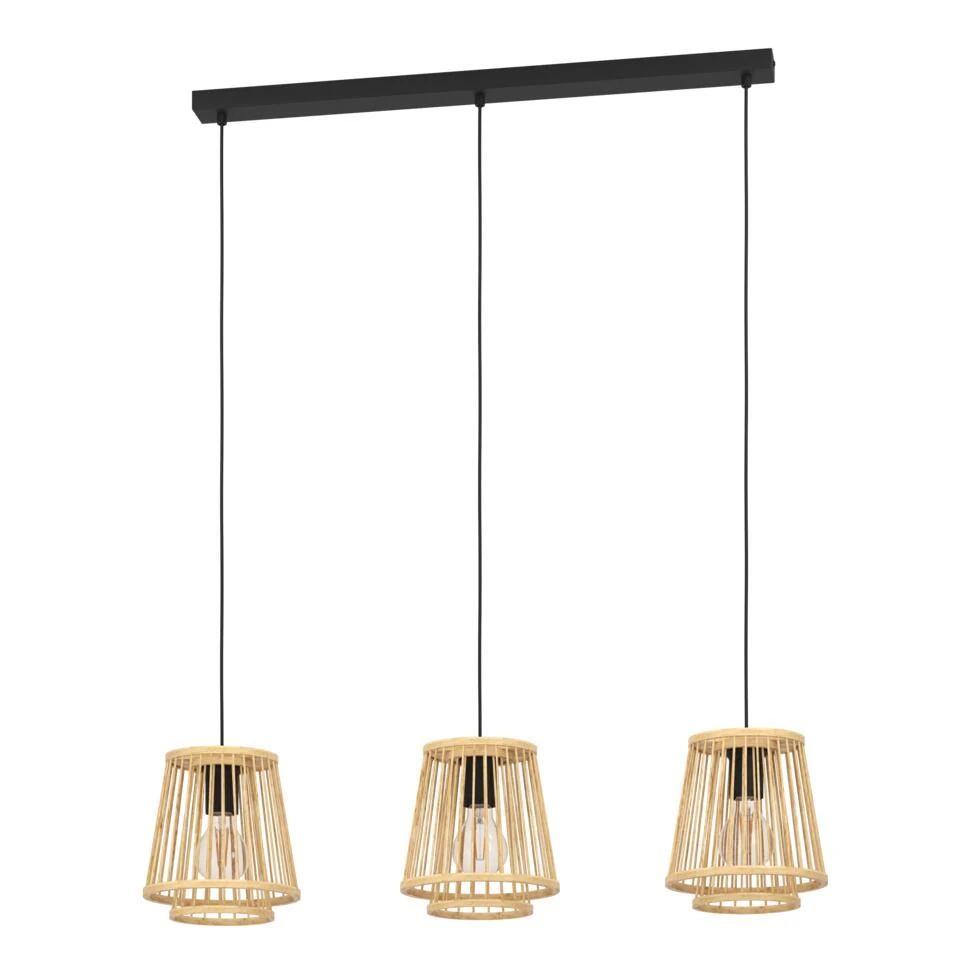 EGLO Hykeham Hanglamp - E27 - 91 Cm - Zwart/Hout