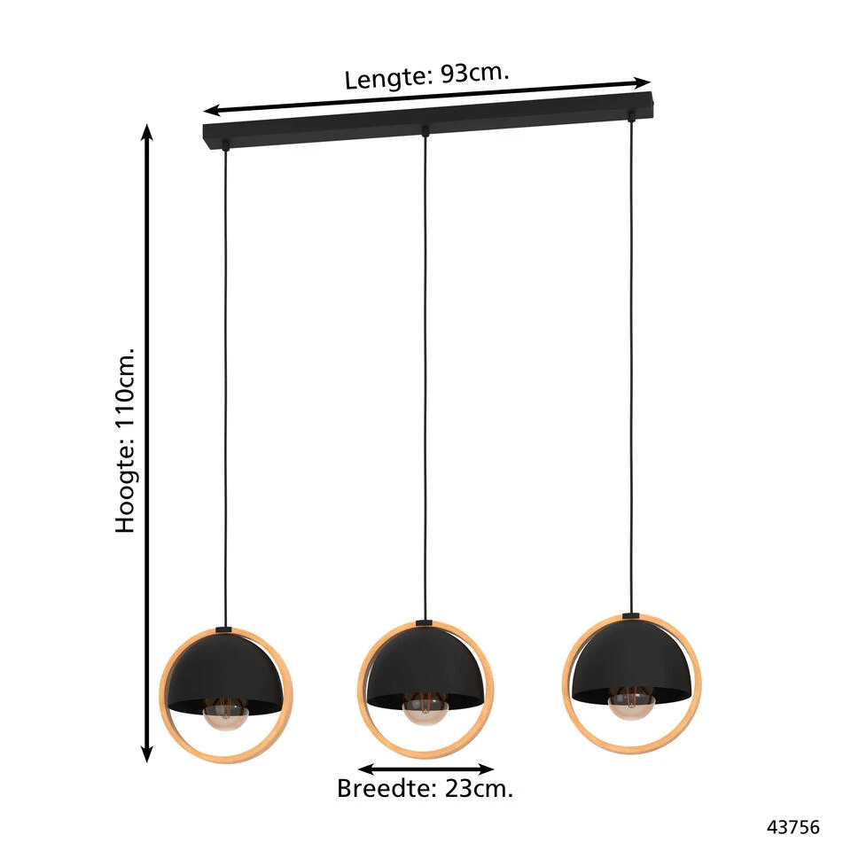 EGLO Callow Hanglamp - E27 - 93 Cm - Zwart/Bruin - Hout/Staal - Afbeelding 4