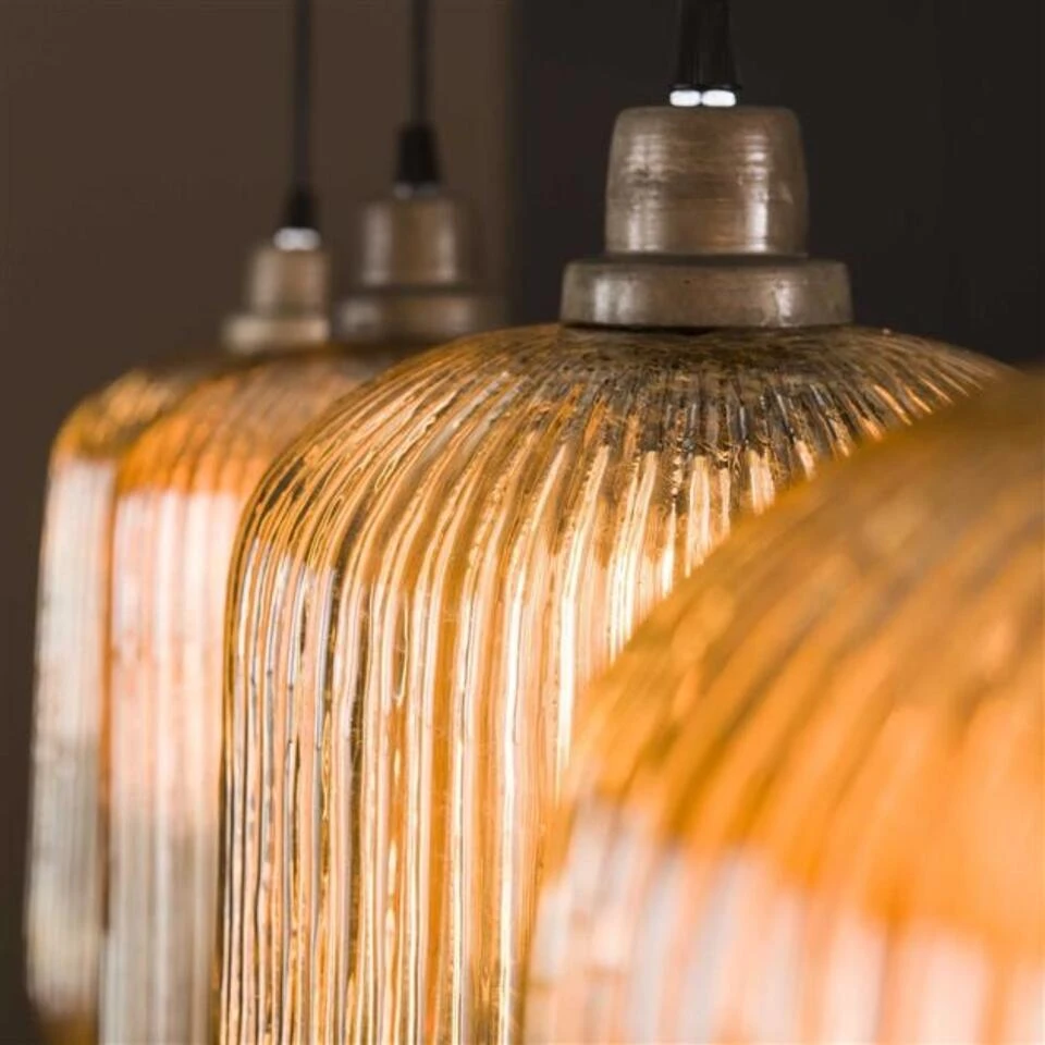 Ovale Hanglamp Ella Glas Amber 4-lichts - 20x100x150 Cm - Metaal - Goudkleurig - Afbeelding 2