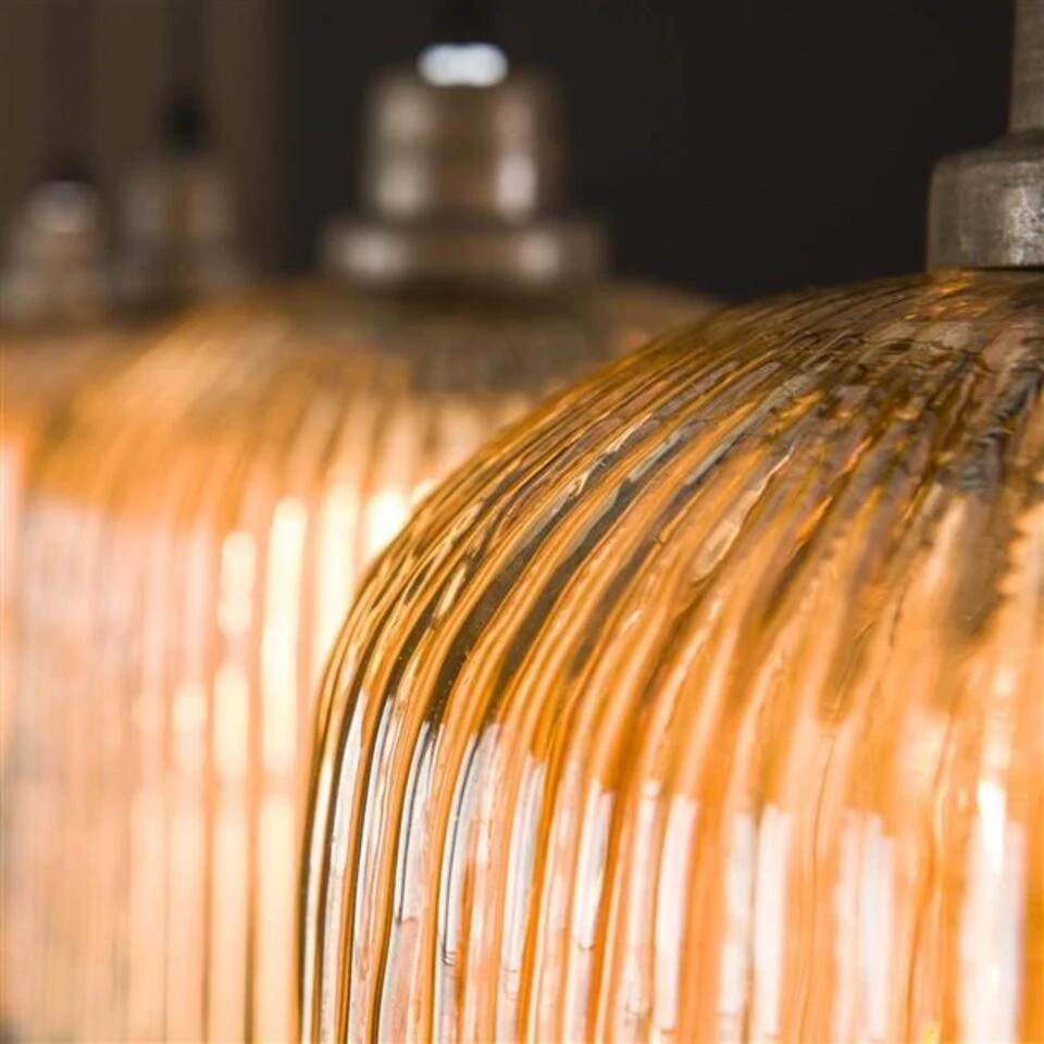 Ovale Hanglamp Ella Glas Amber 4-lichts - 20x100x150 Cm - Metaal - Goudkleurig - Afbeelding 4