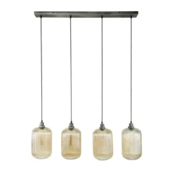 Ovale Hanglamp Ella Glas Amber 4-lichts - 20x100x150 Cm - Metaal - Goudkleurig