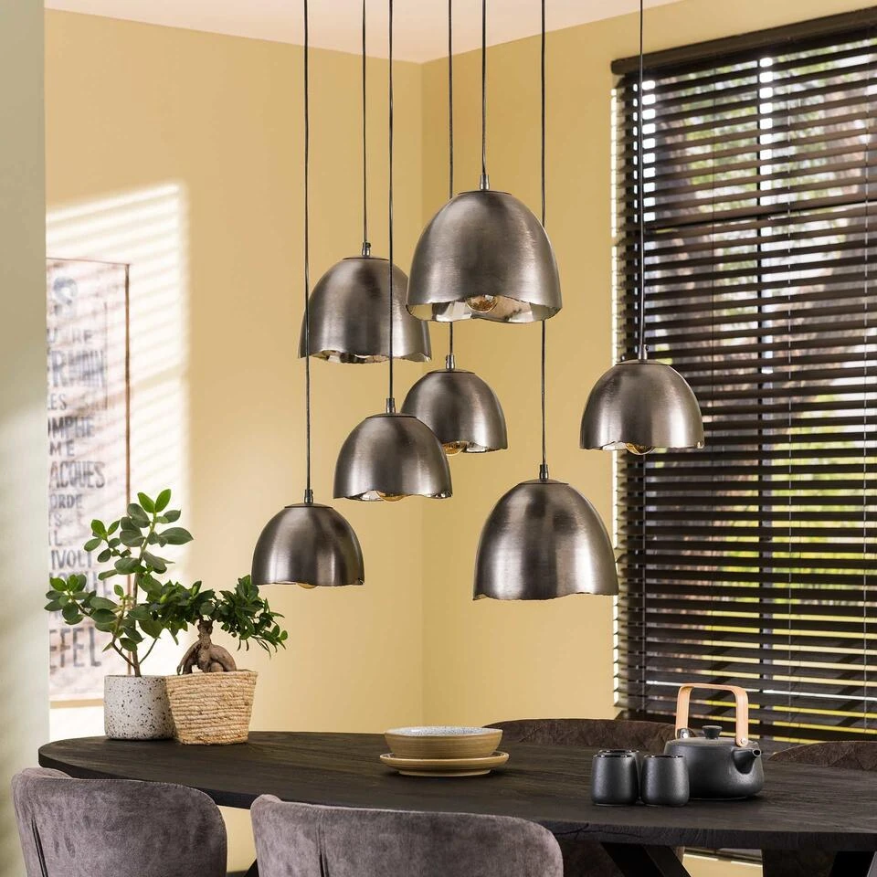 Industriële Hanglamp Jame 7-lichts Getrapt - 45x105x150 Cm - Metaal - Grijs - Afbeelding 2