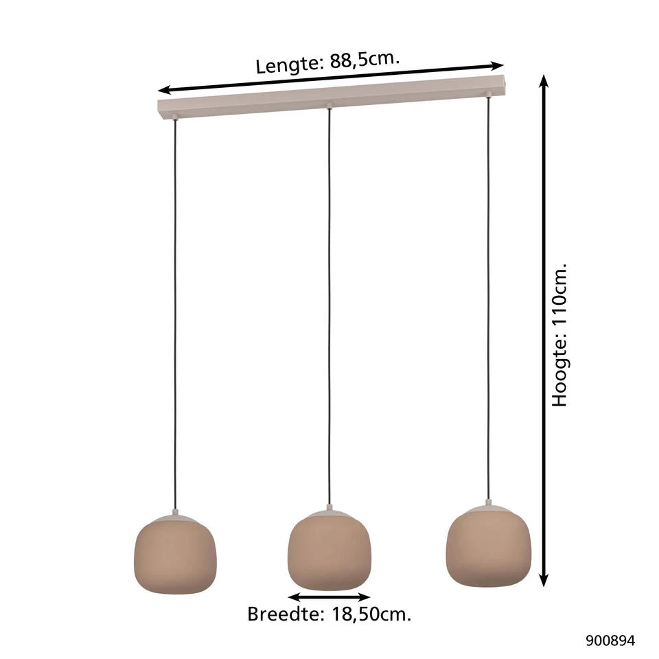 EGLO Cominio Hanglamp - E27 - 88,5 Cm - Zandkleurig/Taupe - Glas - Afbeelding 4