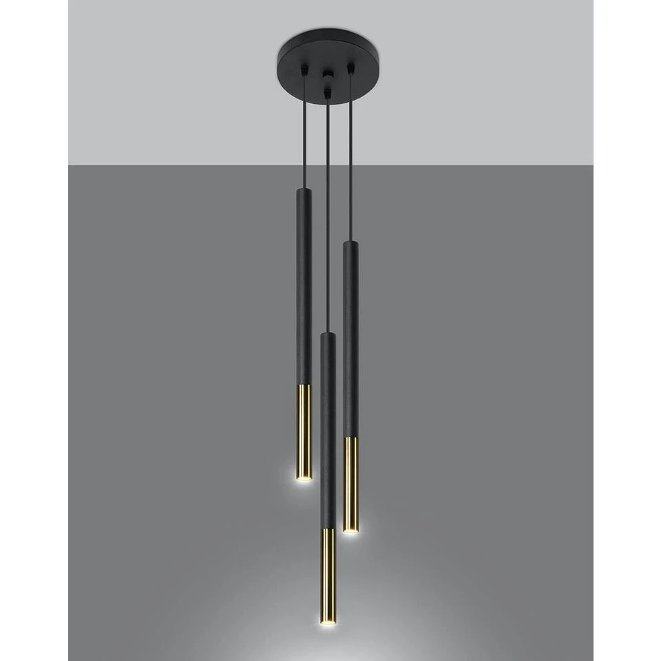 Sollux Hanglamp Mozaica - 3 Lichts - 20 X90 Cm - Zwart Goud - Afbeelding 2
