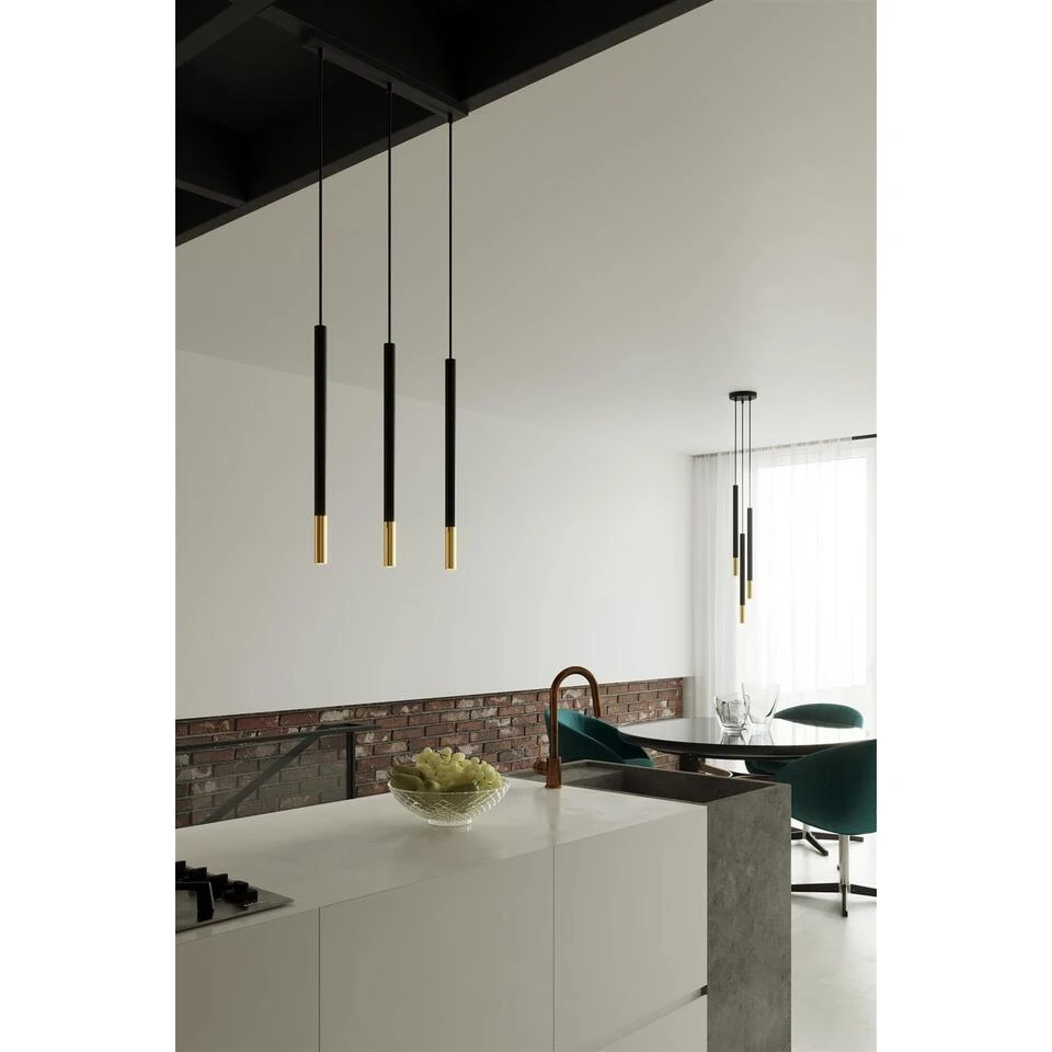 Sollux Hanglamp Mozaica - 3 Lichts - 20 X90 Cm - Zwart Goud - Afbeelding 3