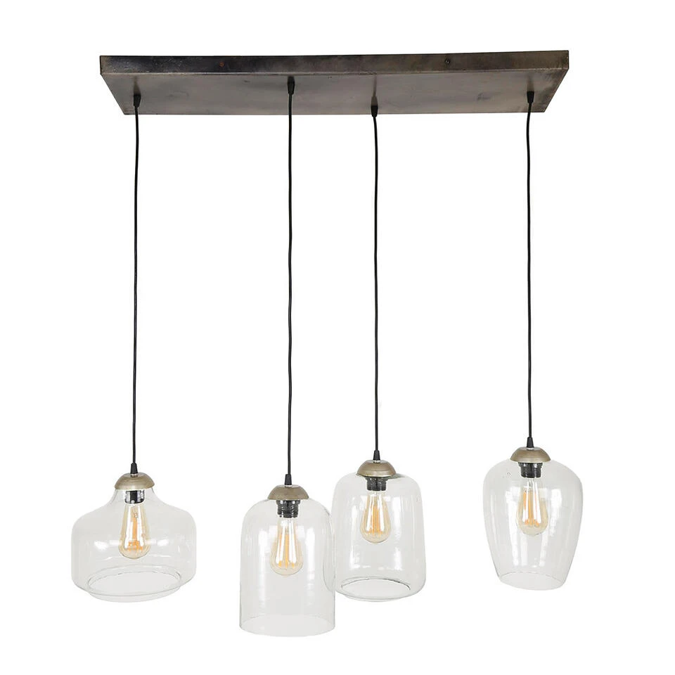 Industriële Hanglamp Lana Gemixt 4-lichts - 38x105x150 Cm - Glas - Grijs - Afbeelding 4